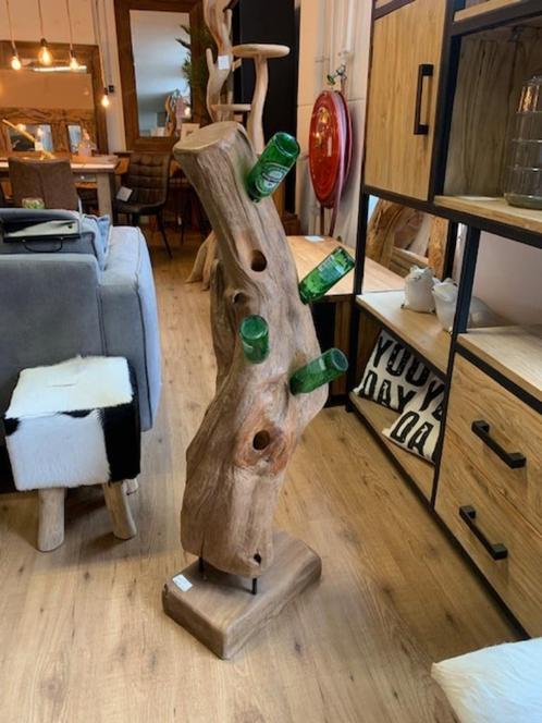 Wijnrek uit wortel Teakboom, voor bier / wijn 100h van 125,-, Huis en Inrichting, Woonaccessoires | Wijnrekken, Nieuw, 75 cm of meer