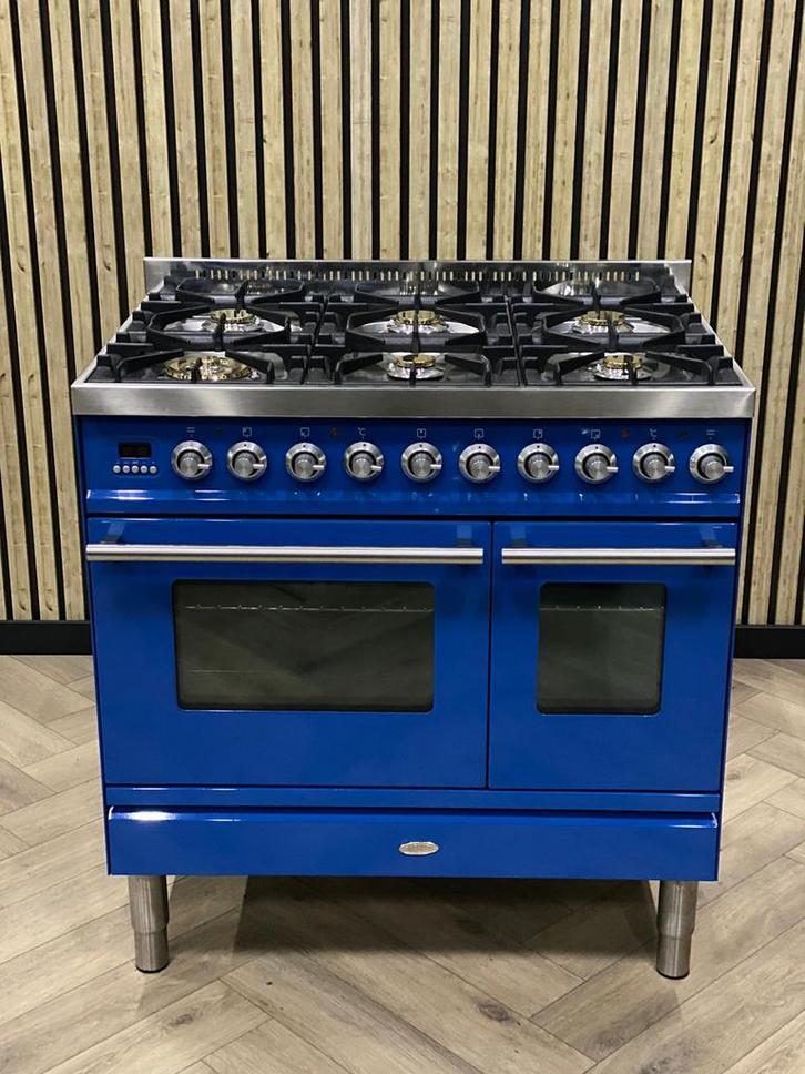 Prachtig Boretti Fornuis Babyblauw Gas 100cm + 2 Ovens UNIEK, Witgoed en Apparatuur, Fornuizen, Zo goed als nieuw, Vrijstaand