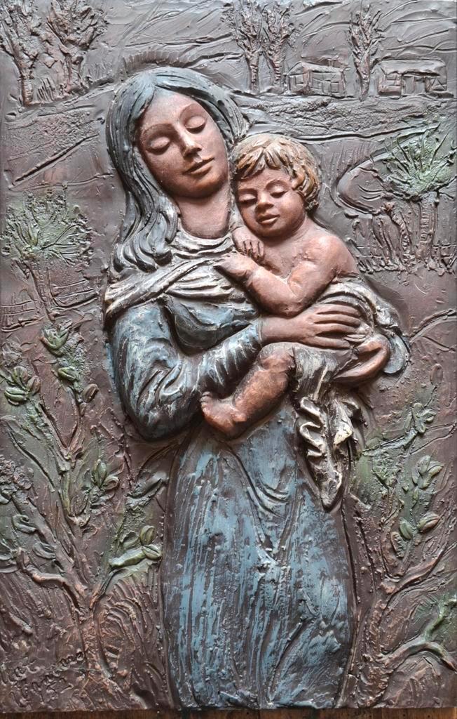 Mats Wanders (1933-1991), Moeder met baby. Wandplastiek 1952, Huis en Inrichting, Woonaccessoires | Wanddecoraties, Zo goed als nieuw