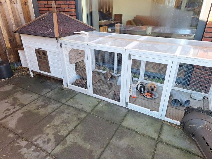 Buitenhok met buis en buitenren cavia's of konijnen, Dieren en Toebehoren, Knaagdieren en Konijnen | Hokken en Kooien, Zo goed als nieuw