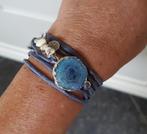 Pure Silk Zijden Wikkel Armband Solar Quartz Jeans Blauw, Overige materialen, Met edelsteen, Nieuw, Verzenden