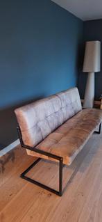 Eetkamerbank industrieel met buffelleder 160 lang, Ophalen, 150 tot 200 cm, Driepersoons, Zo goed als nieuw