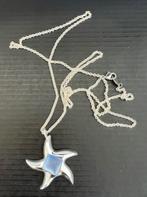 Lange ketting met hanger zeester zilverkleur aqua steen, Sieraden, Tassen en Uiterlijk, Verzenden, Zo goed als nieuw, Zilver, Overige materialen