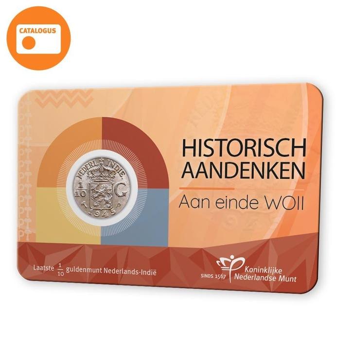 1/10de Gulden Nederlands-Indië 1945P in coincard, Postzegels en Munten, Munten | Nederland, Koningin Wilhelmina, Ophalen of Verzenden