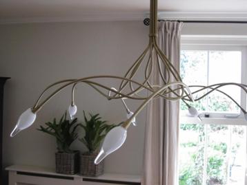 Hanglamp van messing en glas 2X (ZGAN) beschikbaar voor biedingen