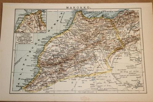 Antieke kaart - Marokko - Circa 1900, Boeken, Atlassen en Landkaarten, Gelezen, Landkaart, Nederland, 1800 tot 2000, Ophalen of Verzenden