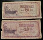2 stuks! Vintage Joegoslavië 20 Dinara bankbiljet 1974/1978, Postzegels en Munten, Bankbiljetten | Europa | Niet-Eurobiljetten