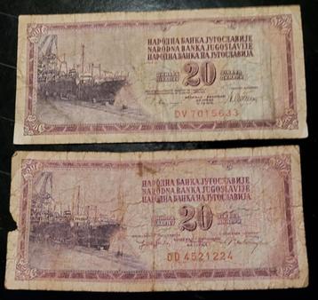 2 stuks! Vintage Joegoslavië 20 Dinara bankbiljet 1974/1978 beschikbaar voor biedingen