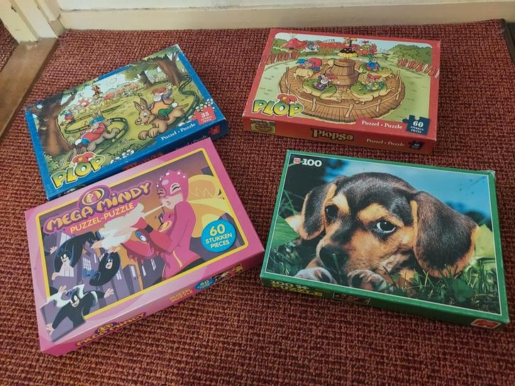 Set van 4 Puzzels: Plop, Mega Mindy, Hond, Kinderen en Baby's, Speelgoed | Kinderpuzzels, Gebruikt, 4 tot 6 jaar, Meer dan 50 stukjes