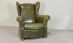 Vintage leren oorfauteuil, groen, Ophalen, Tweedehands, Tweedehands, 75 tot 100 cm