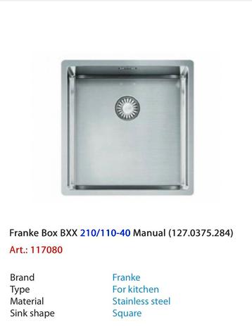 Franke box bxx  wasbak beschikbaar voor biedingen