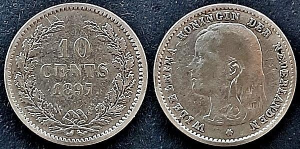 10 cent 1897 hangend haar, Postzegels en Munten, Munten | Nederland, Verzenden, Koningin Wilhelmina, 10 cent, Zilver