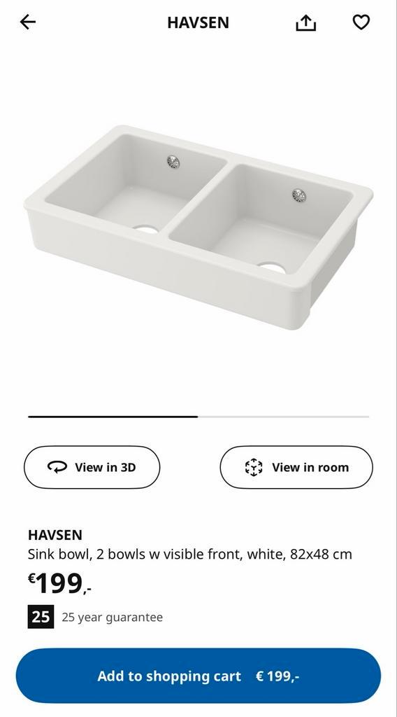 Nieuwe IKEA HAVSEN dubbele spoelbak, Huis en Inrichting, Complete inboedels, Ophalen