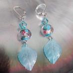 Lampwork Glaskralen Oorbellen -verzilverde oorhaakjes #3856, Hangers, Nieuw, Glas, Verzenden