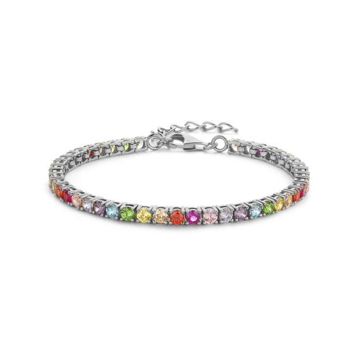 Zilveren New Bling armband met zirkonia's rainbow, Sieraden, Tassen en Uiterlijk, Armbanden, Nieuw, Zilver, Zilver, Met edelsteen