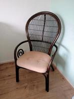 Mid century - vintage bohemian rotan bamboe manou stoel, Ophalen, Vintage bohemian landelijk, Gebruikt, Blauw