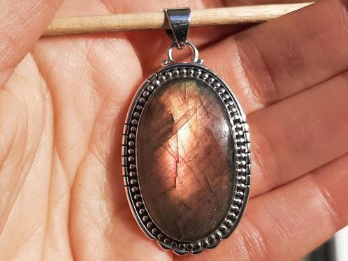 Vanoli 925 zilveren kettinghanger gouds - paarse labradoriet, Sieraden, Tassen en Uiterlijk, Kettinghangers, Nieuw, Zilver, Overige kleuren