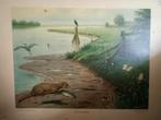 Oude Schoolplaat - Aan de Rivier, Antiek en Kunst, Kunst | Schilderijen | Klassiek, Ophalen of Verzenden