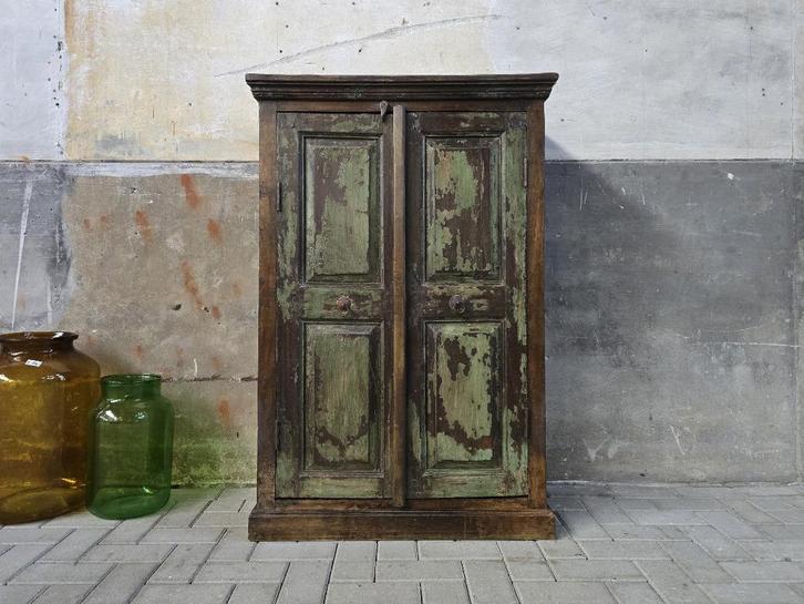 Antiek Teak Houten Dichte Kast | Vintage Dressoir Wandmeubel, Antiek en Kunst, Antiek | Meubels | Kasten, Ophalen of Verzenden