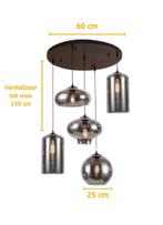 Hanglamp smoking glass 5 lichts -mix compleet, Ophalen, Zo goed als nieuw