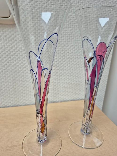 Handbeschilderde Champagneglazen - Set van 2, Antiek en Kunst, Antiek | Glas en Kristal, Ophalen of Verzenden