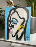 Stijlvolle vrouw graffiti schilderij kunst met lijst, Verzenden