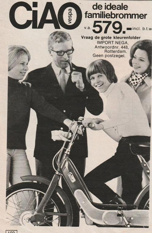 Retro reclame 1972 Ciao Vespa brommer voor hele gezin, Verzamelen, Retro, Overige typen, Verzenden