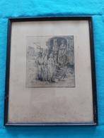 Ingelijste antieke ETS met woonwagen ?Ed vd Meulen? ’19?, Antiek en Kunst, Ophalen of Verzenden