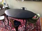 Zwarte uitklapbare (teak)houten ovale eettafel, Huis en Inrichting, Tafels | Eettafels, Ophalen, Gebruikt, 100 tot 150 cm, Teakhout
