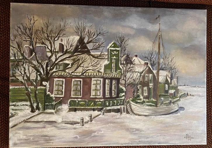 Gortershoek, Zaandijk - Wintertafereel, Antiek en Kunst, Kunst | Schilderijen | Klassiek, Ophalen of Verzenden