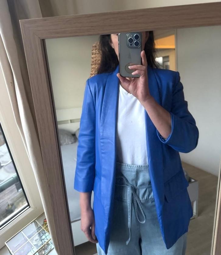 Leren Est'seven colbert jasje cobalt blauw echt leer - S, Kleding | Dames, Jasjes, Kostuums en Pakken, Nieuw, Jasje, Maat 36 (S)