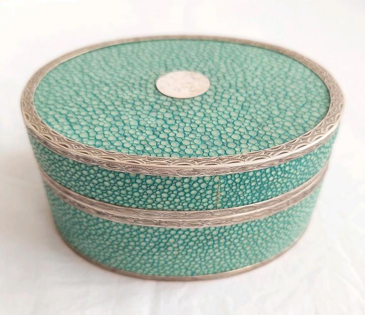 Beschildert zilveren Shagreen John Paul Cooper thee doos box, Antiek en Kunst, Antiek | Goud en Zilver, Zilver, Ophalen of Verzenden