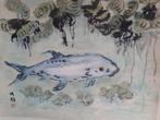 Chinese pentekening/ aquarel koi karper, Antiek en Kunst, Ophalen of Verzenden