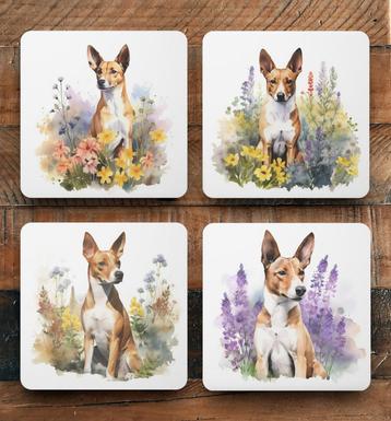Basenji Aquarel onderzetters met houder beschikbaar voor biedingen