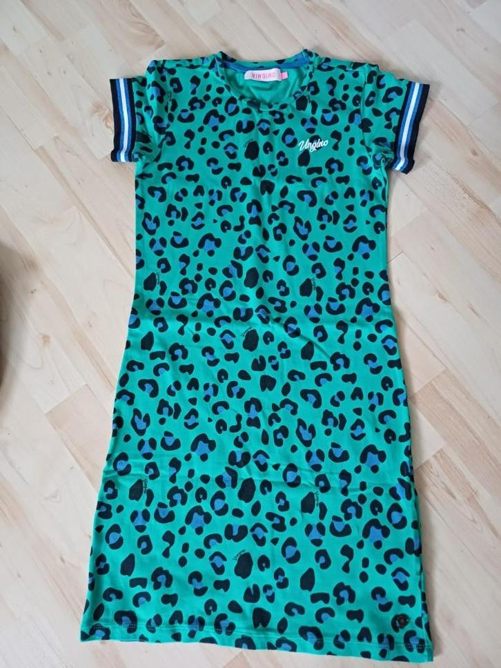 ZGAN: jurk korte mouw Vingino 152 (maat 12) panterprint, Kinderen en Baby's, Kinderkleding | Maat 146, Zo goed als nieuw, Meisje