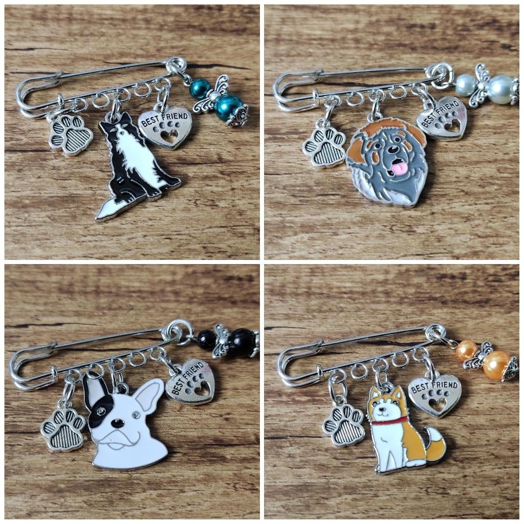 Honden broche diverse rassen met beschermengeltje, Overige materialen, 4 tot 7 cm, Overige kleuren, Verzenden