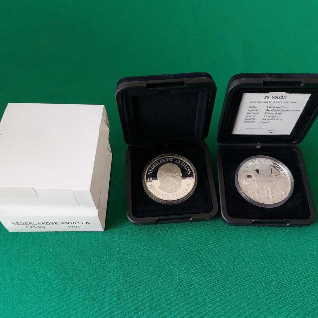 2x zilveren 25 gulden Nederlandse Antillen, Ophalen, Koningin Beatrix, Overige waardes