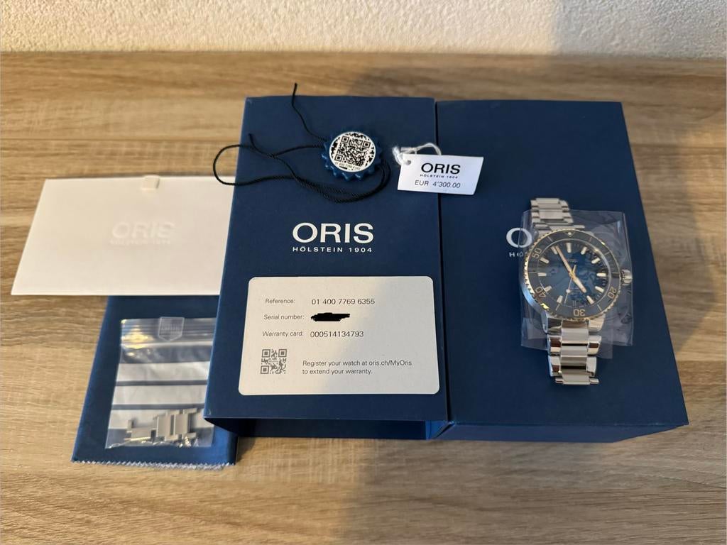 Oris Aquis Date Calibre 400 18KT Full Set Nieuw Garantie, Staal, Staal, Polshorloge, Nieuw