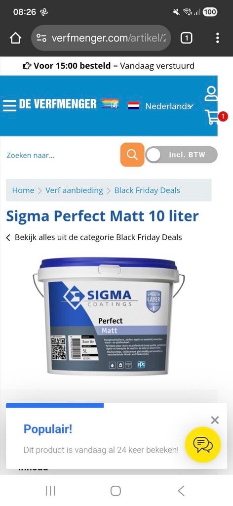 Nieuwe emmer Sigma Perfect Matt 9016 (zuiver wit) 10L, Doe-het-zelf en Verbouw, Verf, Beits en Lak, Ophalen of Verzenden