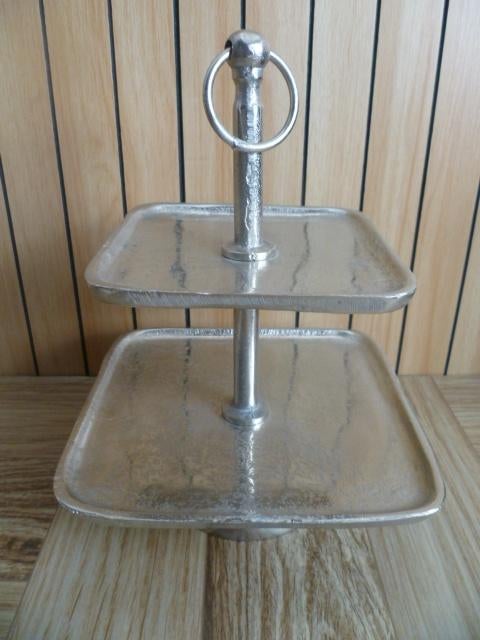 Riviera Maison zilver kleur etagère 2 laags, Ophalen of Verzenden, Zo goed als nieuw