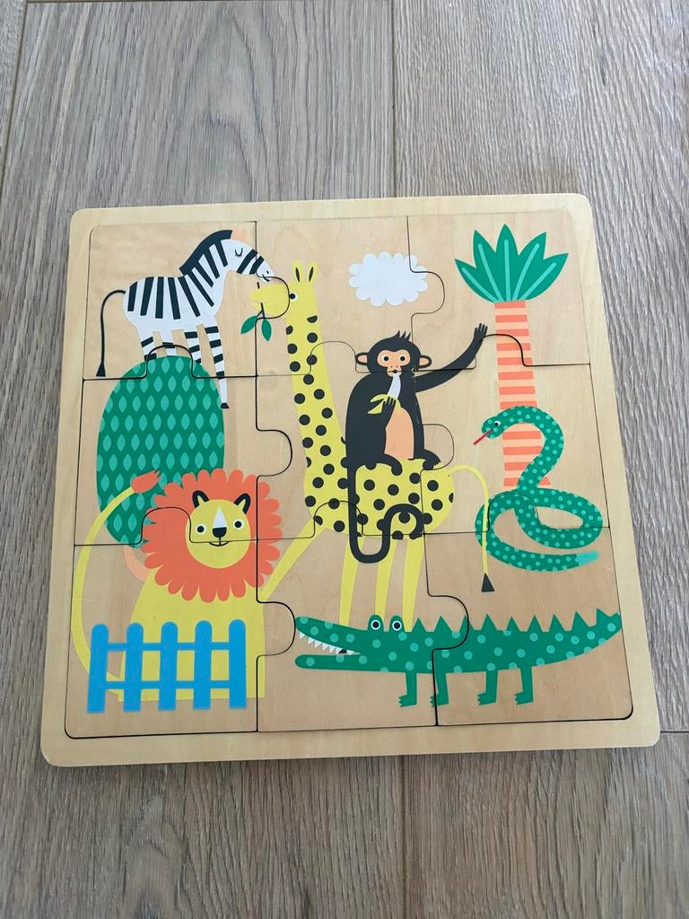 Houten Dieren Puzzel - 9 Stukjes voor Peuters, 2 tot 4 jaar, Ophalen of Verzenden, Zo goed als nieuw, Van hout