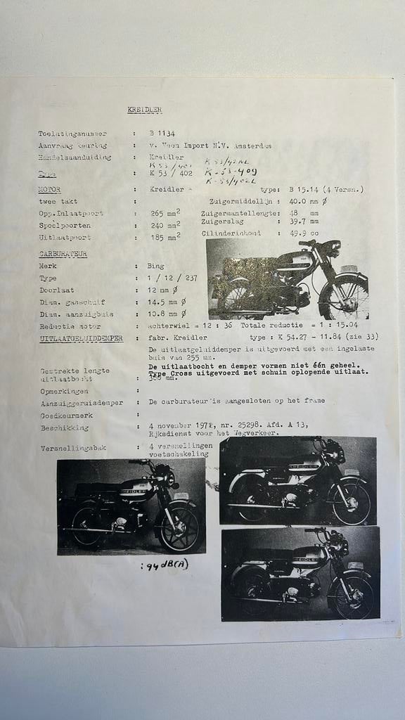 Kreidler papieren, Ophalen, Gebruikt, Overige typen