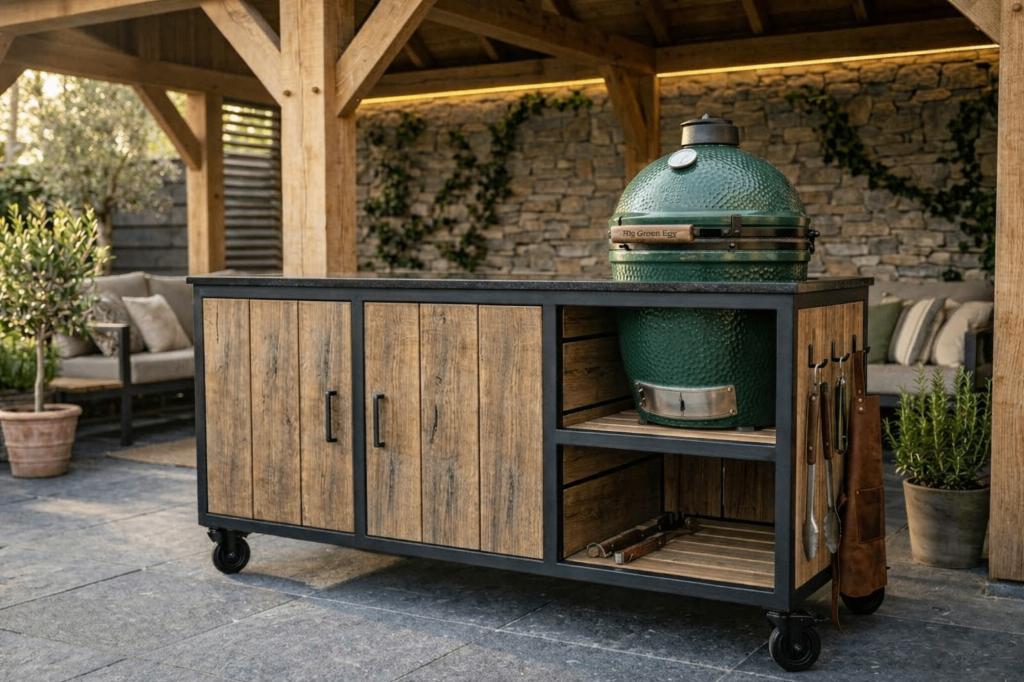 Luxe buitenkeukens voor Green Egg / Kamado, Tuin en Terras, Buitenkeukens, Ophalen, Maatwerk, Houtskool, Vrijstaand