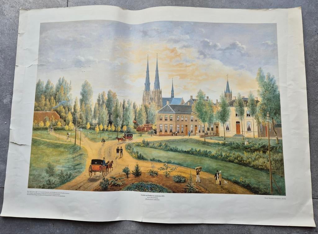 Reproductie Henri Knip: Gezicht op Eindhoven omstreeks 1870, Ophalen of Verzenden