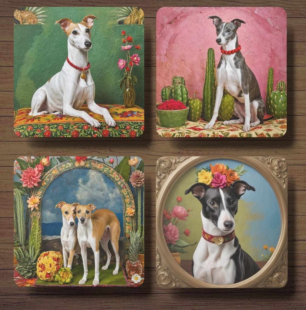 Whippet Frida Kahlo onderzetters met houder, Ophalen of Verzenden, Nieuw, Glas of Kopje