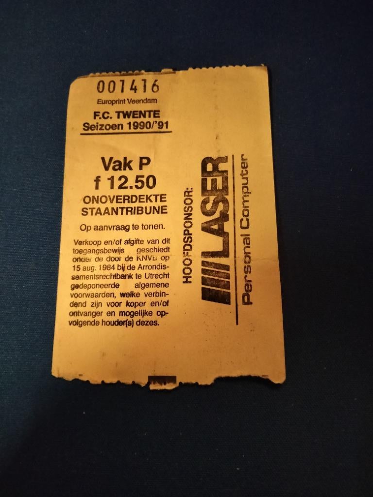 Entreebiljet vak p fc twente 90-91, Ophalen of Verzenden, Gebruikt, F.C. Twente, Poster, Plaatje of Sticker