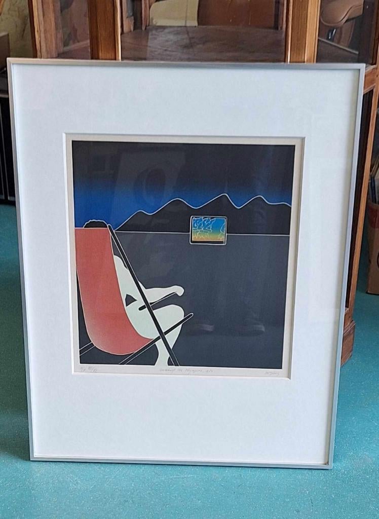 Ets van Thom de Jong (1940-1988), Watching the Olympics., Ophalen, Ingelijst, Dagelijks leven, 76 cm