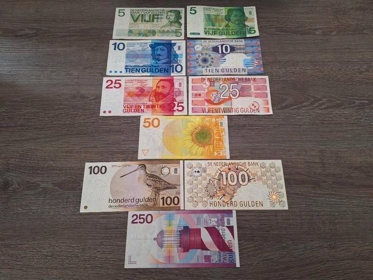 Set 10 guldenbiljetten 5 t/m 250 gulden (1966-1997), Postzegels en Munten, Bankbiljetten | Nederland, 250 gulden, Ophalen of Verzenden