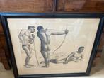 Schilderij originele ets Erich Wolfsfeld drei Bogenschutzen, Ophalen of Verzenden