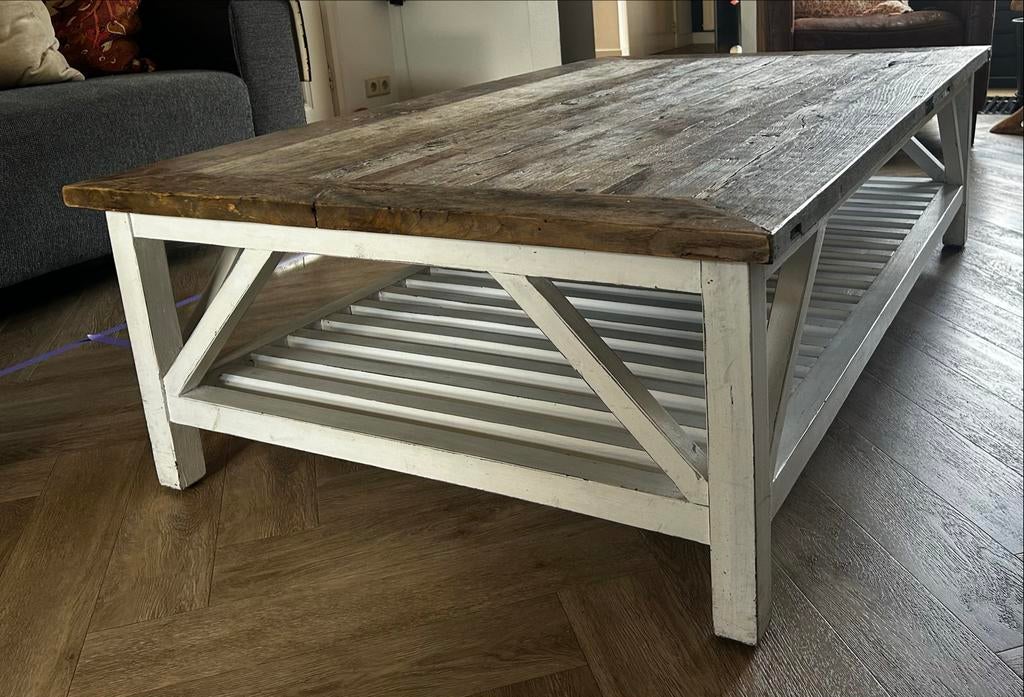 Robuuste houten salontafel - Lifestyle design, Huis en Inrichting, Tafels | Salontafels, Ophalen, Gebruikt, 100 tot 150 cm, 50 tot 100 cm